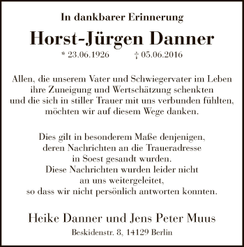 Traueranzeige von Horst-Jürgen Danner