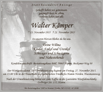 Traueranzeige von Walter Kämper