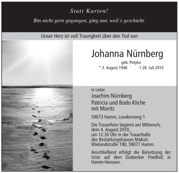 Traueranzeige von Johanna Nürnberg