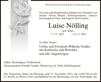Traueranzeige von Luise Nölling