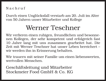 Traueranzeige von Werner Teschner