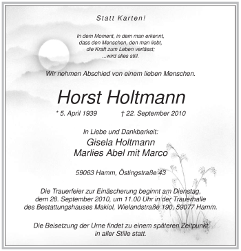 Traueranzeige von Horst Holtmann