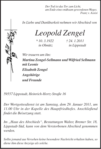Traueranzeige von Leopold Zengel