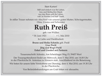 Traueranzeige von Ruth Preiß