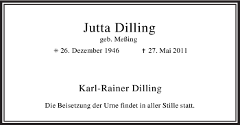 Traueranzeige von Jutta Dilling
