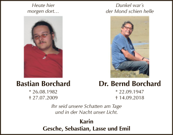 Traueranzeige von Bastian und Bernd Borchard
