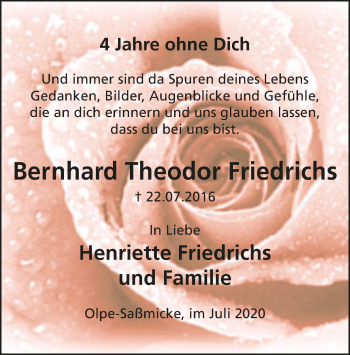 Traueranzeige von Bernhar Theodor Friedrichs