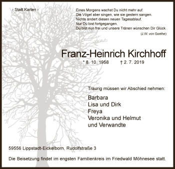 Traueranzeige von Franz-Heinrich Kirchhoff