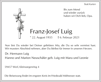 Traueranzeige von Franz-Josef Luig