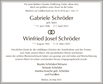 Traueranzeige von Gabriele und Winfried Josef Schröder