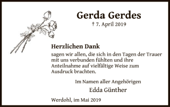 Traueranzeige von Gerda Gerdes