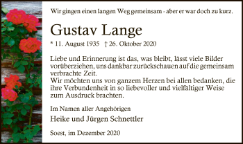 Traueranzeige von Gustav Lange