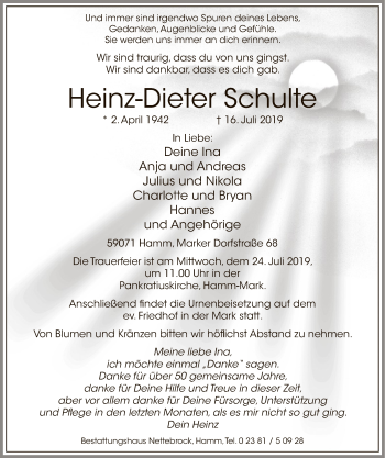 Traueranzeige von Heinz-Dieter Schulte