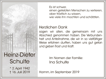 Traueranzeige von Heinz-Dieter Schulte