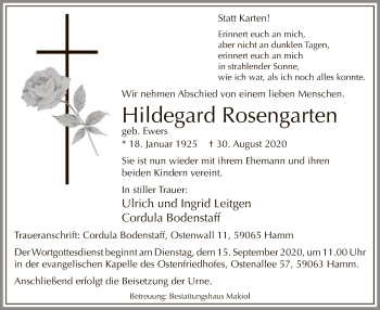 Traueranzeige von Hildegard Rosengarten