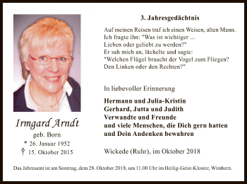 Traueranzeige von Irmgard Arndt