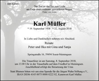 Traueranzeige von Karl Müller
