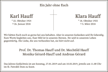 Traueranzeige von Karl und Klara Hauff