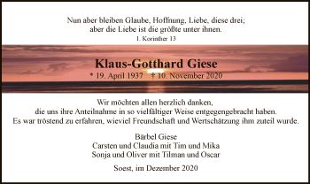 Traueranzeige von Klaus-Gotthard Giese