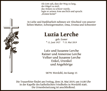 Traueranzeige von Luzia Lerche