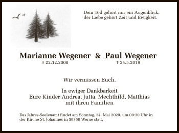 Traueranzeige von Marianne und Paul Wegener