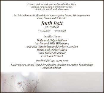 Traueranzeige von Ruth Bott