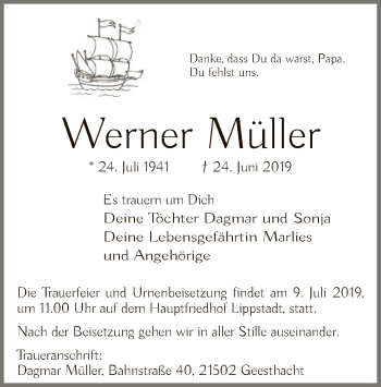 Traueranzeige von Werner Müller