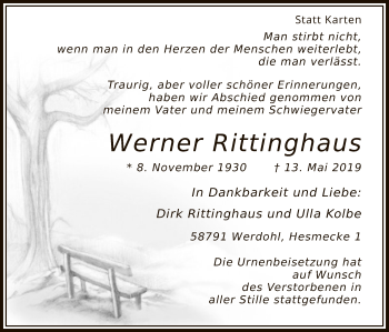 Traueranzeige von Werner Rittinghaus