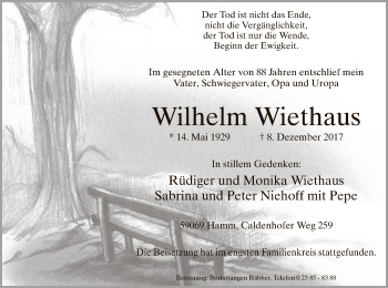 Traueranzeige von Wilhelm Wiethaus