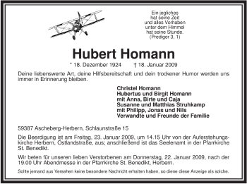 Traueranzeige von Hubert Homann