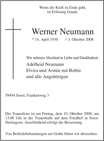 Traueranzeige von Werner Neumann