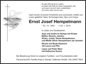 Traueranzeige von Ernst Josef Hempelmann