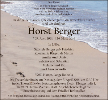 Traueranzeige von Horst Berger