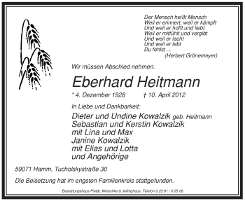 Traueranzeige von Eberhard Heitmann