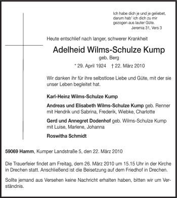Traueranzeige von Adelheid Wilms-Schulze-Kump