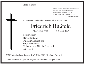 Traueranzeige von Friedrich Bußfeld