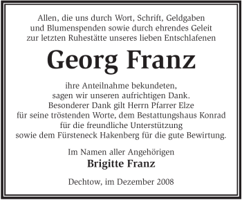 Traueranzeige von Georg Franz