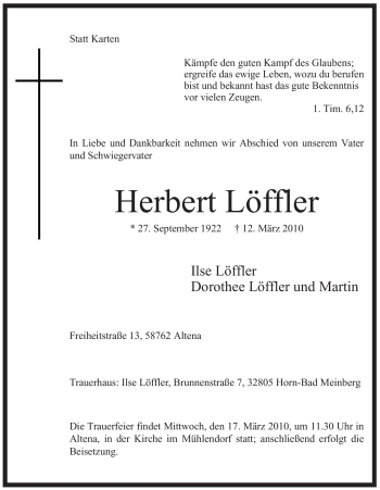 Traueranzeige von Herbert Löffler