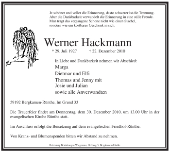 Traueranzeige von Werner Hackmann