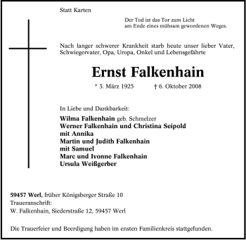 Traueranzeige von Ernst Falkenhain