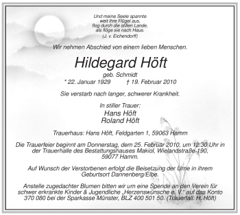 Traueranzeige von Hildegard Höft