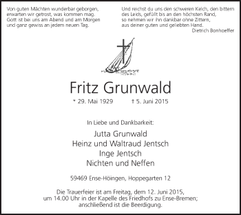 Traueranzeige von Fitz Grunwald