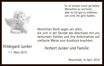 Traueranzeige von Hildegard Junker