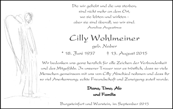 Traueranzeige von Cilly Wohlmeiner