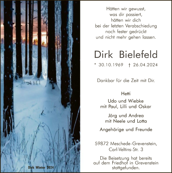 Traueranzeige von Dirk Bielefeld