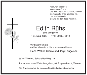 Traueranzeige von Edith Rühs
