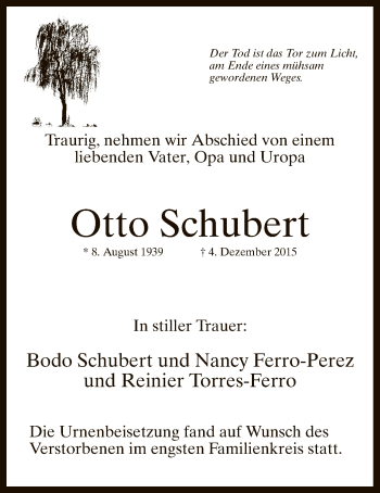 Traueranzeige von Otto Schubert