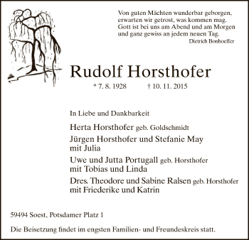 Traueranzeige von Rudolf Horsthofer