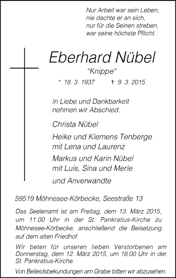 Traueranzeige von Eberhard Nübel