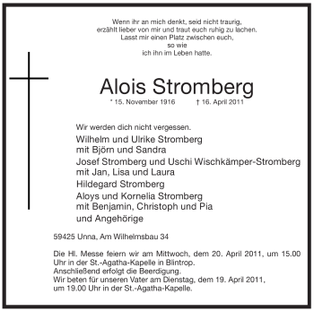 Traueranzeige von Alois Stromberg